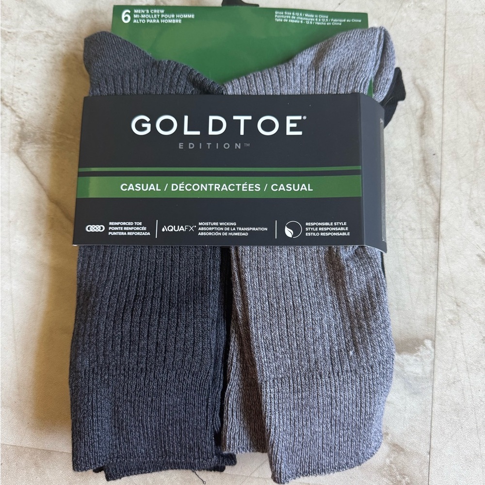 Gold Toe Edition Men's Casual Socks - Charcoal and Light Gray, 6 Pack NWT